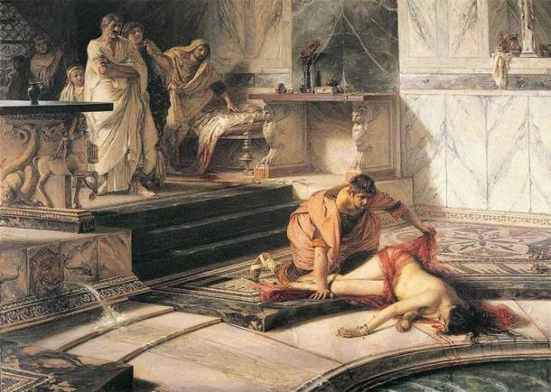 Nero kneeling at his murdered mother Agrippina by Antonio Rizzi (19th century) Museo Civico Ala Ponzone (Public Domain)