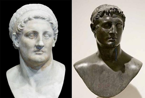 A Hellenistic bust depicting Ptolemy I Soter, third century BC, the Louvre, Paris (Public Domain) and a bust excavated at the Villa of the Papyri depicting Ptolemy II Philadelphus, who is believed to have been the one to establish the Library as an actual institution, although plans for it may have been developed by his father Ptolemy I Soter (CC BY-SA 2.0)