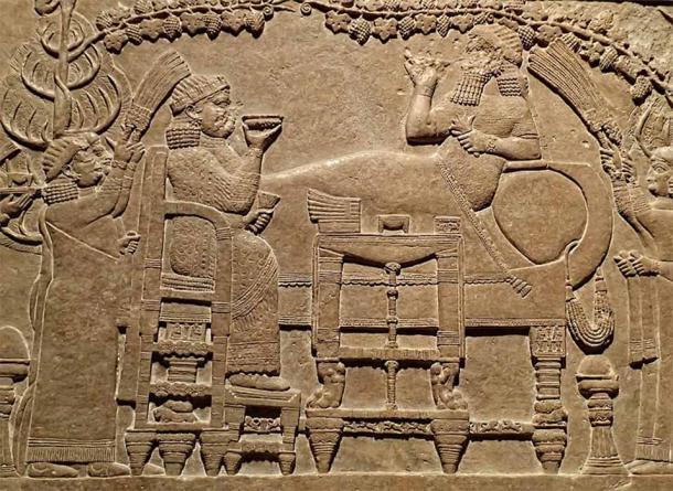 Portion of the "Garden Party" relief, depicting Ashurbanipal (right) and his queen Libbali-sharrat (left) (Mary Harrsch/CC BY-SA 4.0)