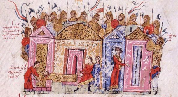 Varangian guardsmen in an illustration in a medieval chronicle. (Public Domain)