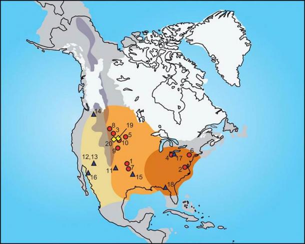 Map of the location of dated Clovis sites. (Waters, M.R., Stafford, T.W. Jr. and Carlson, D. L. /Science Advances)