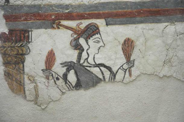 Fresco depicting a goddess or priestess in Mycenae, 1250–1180 BC. (CC BY-SA 3.0)