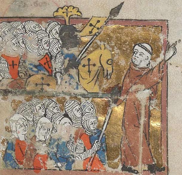 隐士彼得，领导教皇或第一次十字军东征。 来自法国埃格顿手稿 1500 年的微型画（c. 1325）（公共领域）