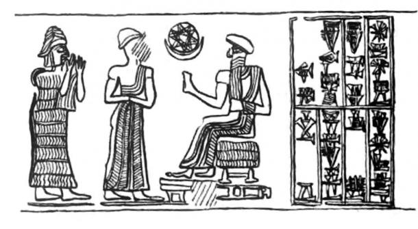 Sello cilíndrico de Bur-Suen de Isin (r: c. 1831 a. C. - 1811 a. C.) En: Los cilindros del sello de Asia occidental (1910) (dominio público)