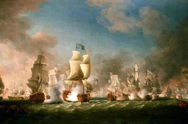 The Battle of Cape Passaro, 11 August 1718 A depiction of an action during the Quadruple Alliance War with Spain (Public Domain)