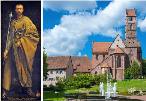 Friedrich I (Count of Zollern – left) and Alpirsbach Abbey (right). (Saturnian / CC BY-SA 3.0) / (Jürgen Wackenhut / Adobe stock)