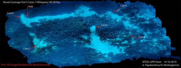 Location of the 5 underwater AI robot cameras off the coast of Alonnisos in the Aegean Sea (NOUS)