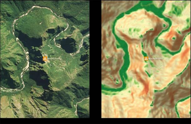 Fragment of the Settlement Suitability Map in the area around Machu Picchu. (Paititi Research Team)