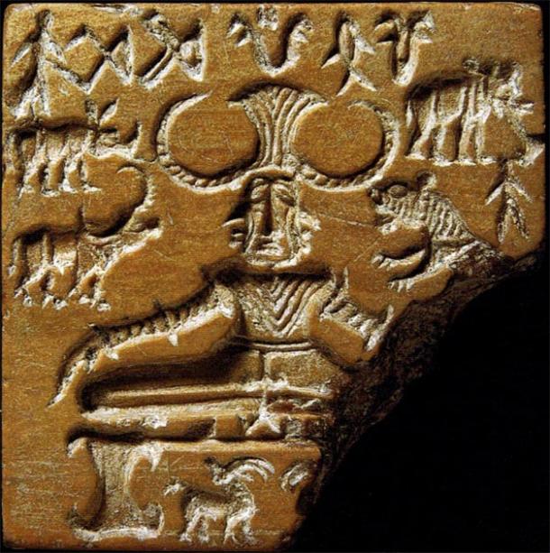 Meditating three-headed figure on an Indus Valley seal. Mohenjo-daro, c. 2600-1900 BC. (Public Domain)