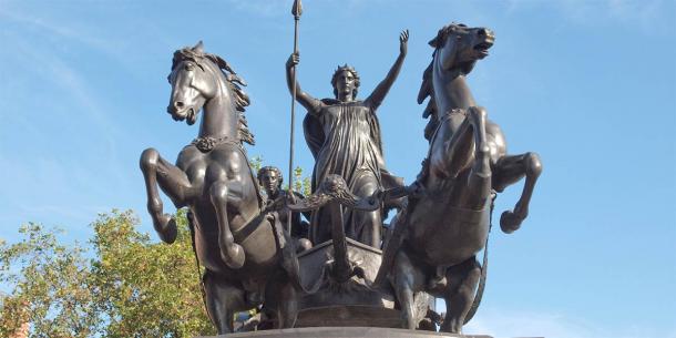 Monumento dedicado a la famosa reina celta Boudicca en Londres, Inglaterra. Su rostro se puede encontrar en muchas monedas celtas de oro y plata. (Claudio Divizia/Adobe Stock)