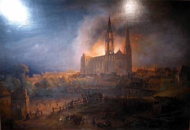 The 1836 fire of Chartres Cathedral by François-Alexandre Pernot (1837) (Le Passant / CC BY-SA 4.0)
