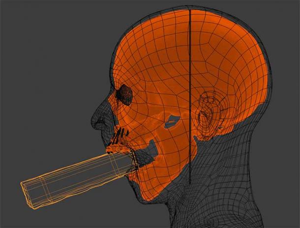 Facial reconstruction took into account structural adjustment for placing the brick in the oral cavity of the 3D model. (Cicero Moraes / CC BY 4.0)