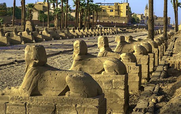 The avenue of sphinxes on the road from Karnak Temple to Luxor Temple, Egypt, where the ritual journey of the Opet Festival took place. (tynrud / Adobe stock)