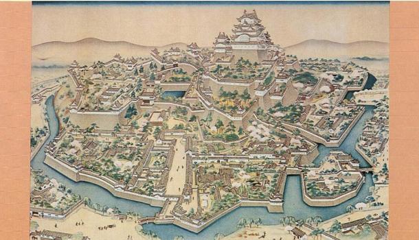 Old painting of the Himeji Castle complex in the Edo period (Public domain)