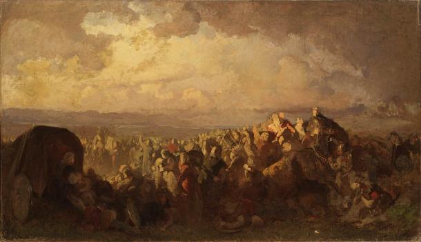 The Battle of Bråvalla by August Malmström. This battle saw the use of mercenaries and allies from all over the North of Europe: from Slavs, Irish, Frisians, and Norwegians, and of course, the Curonians. (Public domain)