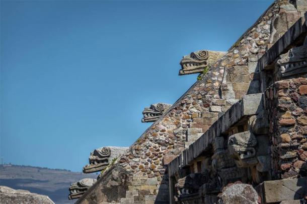Carving details of Quetzalcoatl Pyramid at Teotihuacan Ruins in Mexico. (diegograndi /Adobe Stock)