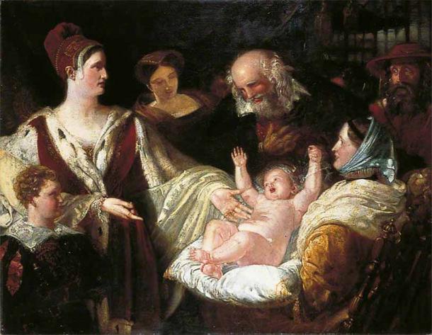 Mary, Queen of Scots, became one of the youngest child monarchs, and perhaps the youngest queen, when she was crowned at six days old. Painting by Benjamin Haydon (Public Domain)