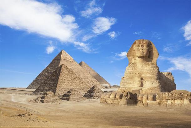 The Pyramids of Giza and the Sphynx in Egypt. (merydolla / Adobe stock)