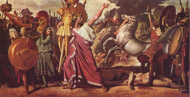 Romulus, Victor over Acron, hauls the rich booty to the temple of Jupiter. (Public Domain)