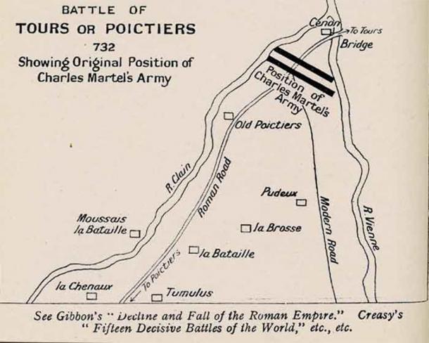Map of the Battle of Tours with the position of Charles Martel's army. (Evzen M / Public Domain)