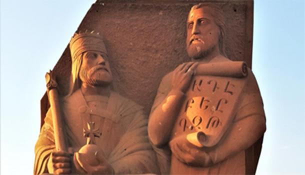 Statue of Vramshapuh and Mesrop Mashtots near the Armenian Alphabet Monument. (Yerevantsi / CC BY-SA 4.0