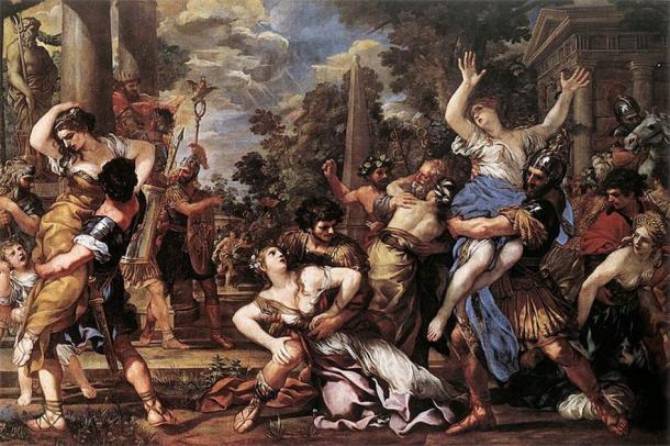 The Rape of the Sabine Women, in a painting by Pietro da Cortona in the Capitoline Museum in Rome. (Public domain)