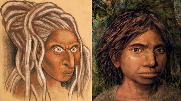 The reconstructed face of a Siberian Denisovan (left) alongside the Hebrew University’s own representation of a Sunda Denisovan (right). (Picture credits: Left, © Hernandez/Cartwright/Collins; Right, © Maayan-Harel)