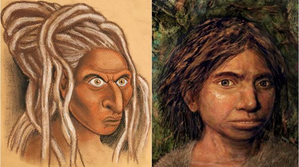 The reconstructed face of a Siberian Denisovan (left) alongside the Hebrew University’s own representation of a Sunda Denisovan (right). (Picture credits: Left, © Hernandez/Cartwright/Collins; Right, © Maayan-Harel)