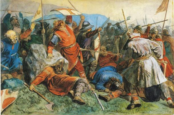 Depiction of Viking army in battle. (Peter Nicolai Arbo / Public domain)