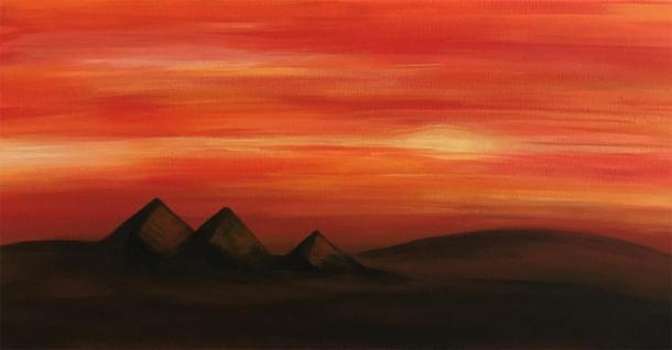 Egypt’s Pyramids of Giza at sunset (acrylic on canvass). (Jennifer Stephenson / author provided)
