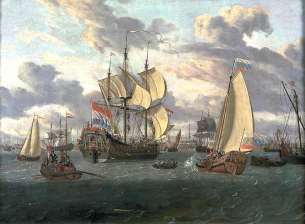 Peter the Great on board of his ship. (Kweniston / Public Domain)