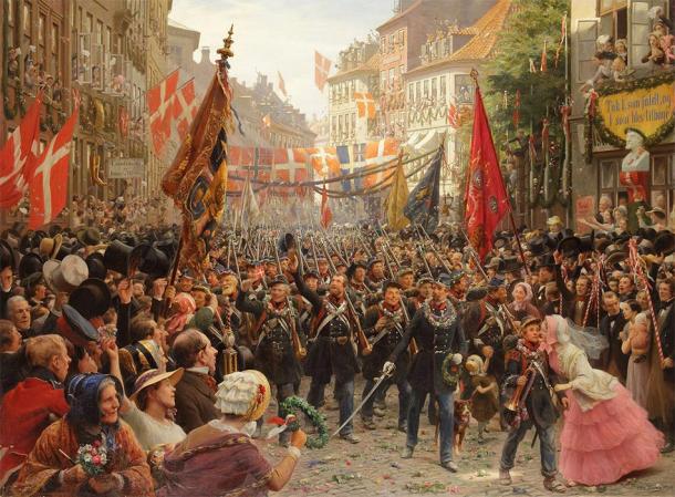 Danish soldiers return home to Copenhagen after the First Schleswig War. (Otto Bache / Public domain)