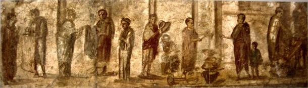 Fresco from Pompeii, showing everyday life in Roman market. (Public domain)
