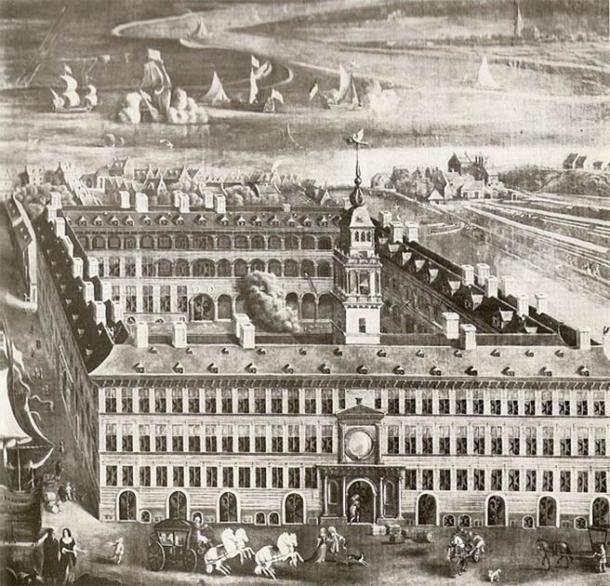 The Antwerp Oostershuis kontor (trading outpost) was the headquarters of the Hanseatic League and was destroyed by fire in 1893. (Unknown: Public domain).