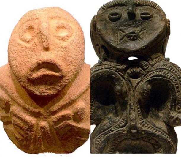 The Lepenski-Vir “Progenetrix” figure to the left (CC BY SA 4.0) and its dogu counterpart to the right. (Public Domain)
