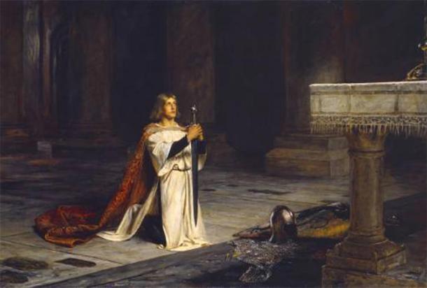 Gawain represented the perfect knight, as a fighter, a lover, and a religious devotee. The Vigil, 1884. (John Pettie / Public domain)