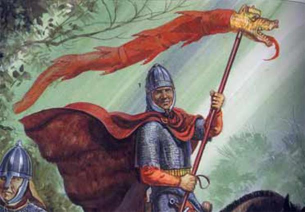 A Sarmatian in Roman service carrying the dragon standard (Illustration by Gerry Embleton)