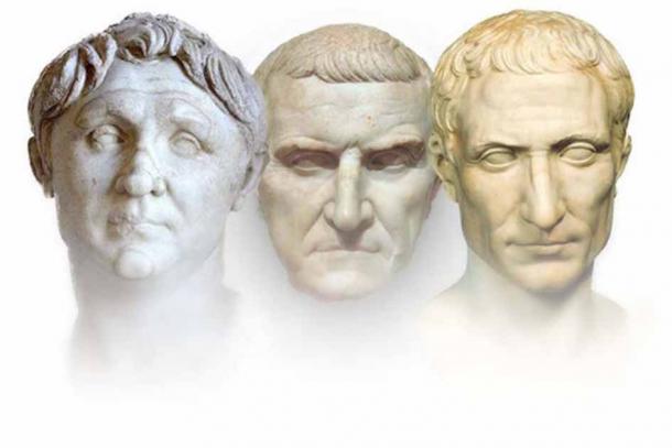 The First Triumvirate of the Roman Republic (left to right) Gnaeus Pompeius Magnus, Marcus Licinius Crassus, and Gaius Julius Caesar. (Mary Harrsch / CC BY SA 4.0)