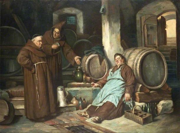 Depiction of medieval monks in a beer cellar. (Joseph Haier / Public domain)
