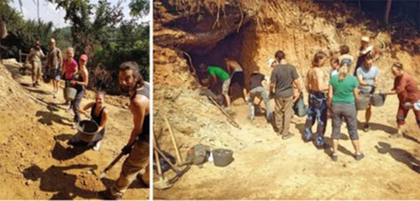 Groups of international volunteers during the summer 2018 excavation season working at the site now named ‘Ravne3’. (Richard Hoyle / The Bosnian Pyramid of the Sun Foundation)