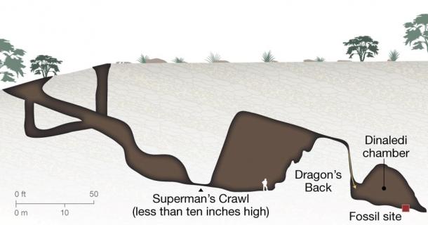 Illustration revealing the nearly impassible tunnels which led to the burial chamber.