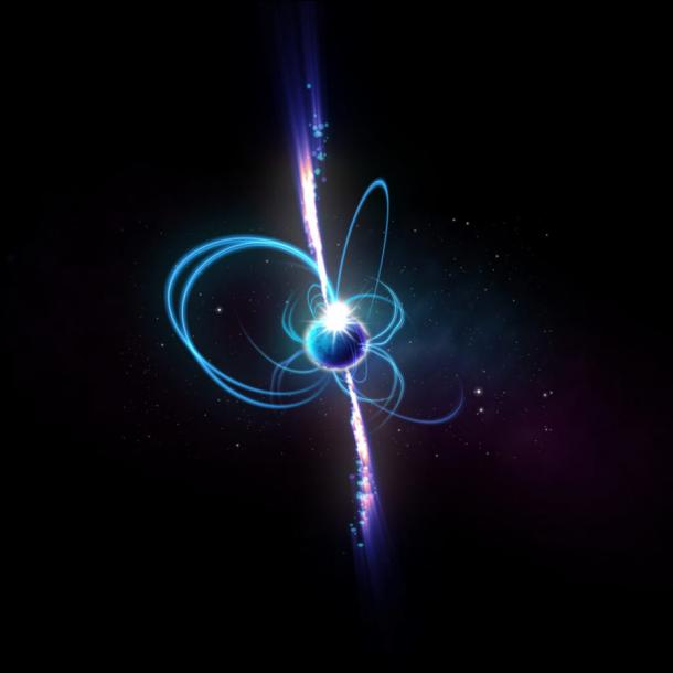 An artist’s impression of what the object might look like if it’s a magnetar. Magnetars are incredibly magnetic neutron stars, some of which sometimes produce radio emission. Known magnetars rotate every few seconds, but theoretically, “ultra-long period magnetars” could rotate much more slowly. (Image: ICRAR)