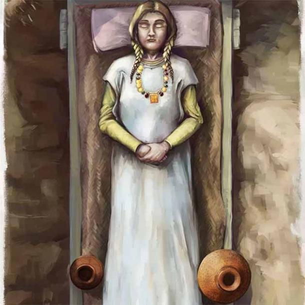 An artist's impression shows what the grave of the high-status woman may have looked like. (MOLA)