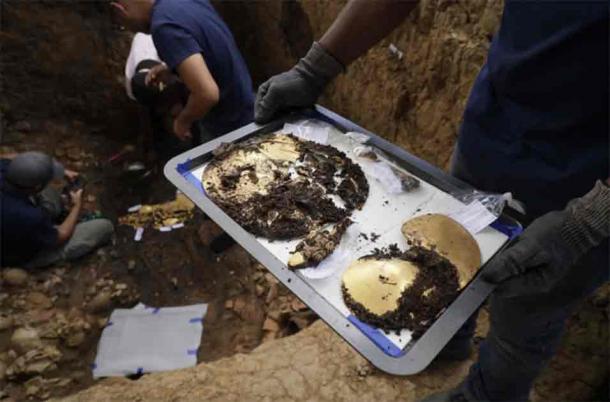 Inside the grave at El Caño Archaeological Park, scientists discovered an array of gold treasures. (Panama Ministry of Culture)