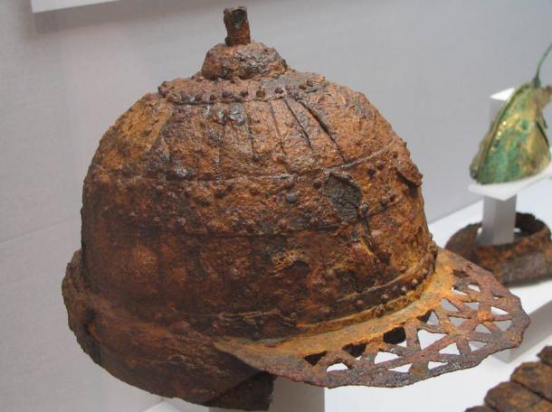 This iron helmet illustrates the skill of iron-working in the Gaya confederacy