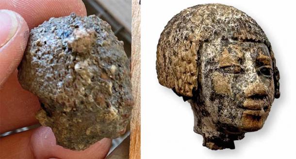 An ivory head recently found at the Artemis Amarynthos temple has Egyptian features.  (Swiss School of Archaeology in Greece)