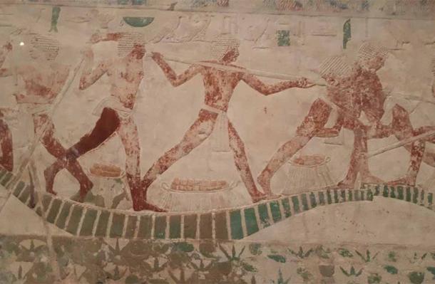 Detail of fishermen jousting at the Egyptian Museum. (© Alicia McDermott)