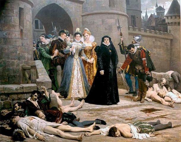 No joyous wedding celebrations; instead, Catherine de Medici ordered Catholics to slay Huguenots in France, a scene depicted in the 1880 painting by Edouard Debat-Ponsan.