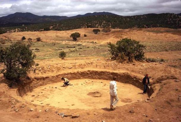 A kiva at Arroyo Hondo; kivas were places of ritual and religion in the pueblos of the American Southwest.