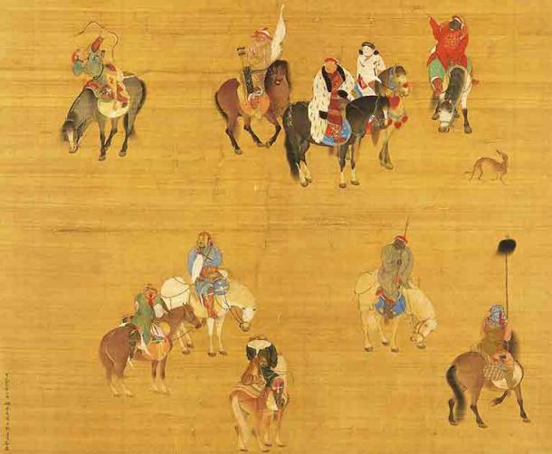 Kublai Khan of the Yuan Dynasty on a hunting expedition by Chinese court artist Liu Guandao. The rule of the Mongol Yuan Dynasty generated resistance in China and inspired the Red Turban Rebellion. (Public domain)